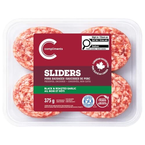 pack of Compliments Pork Sausage Sliders – Black & Roasted Garlic