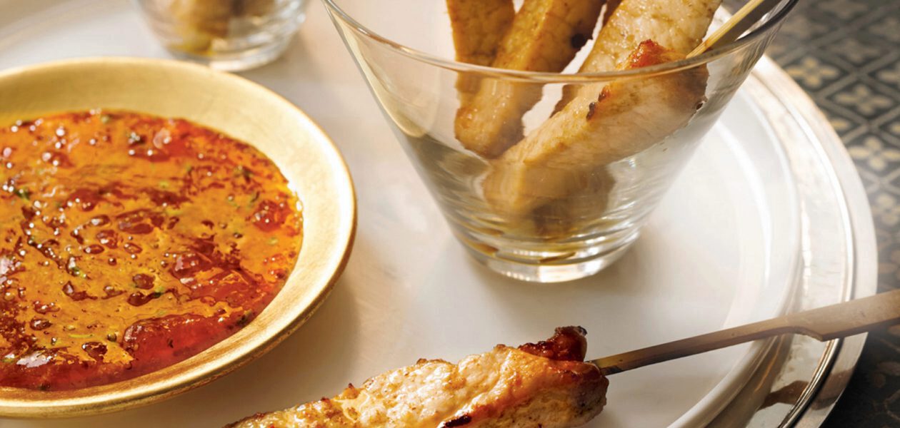 Cumin-Spiced Pork Skewers with Apricot Mustard Dipping Sauce