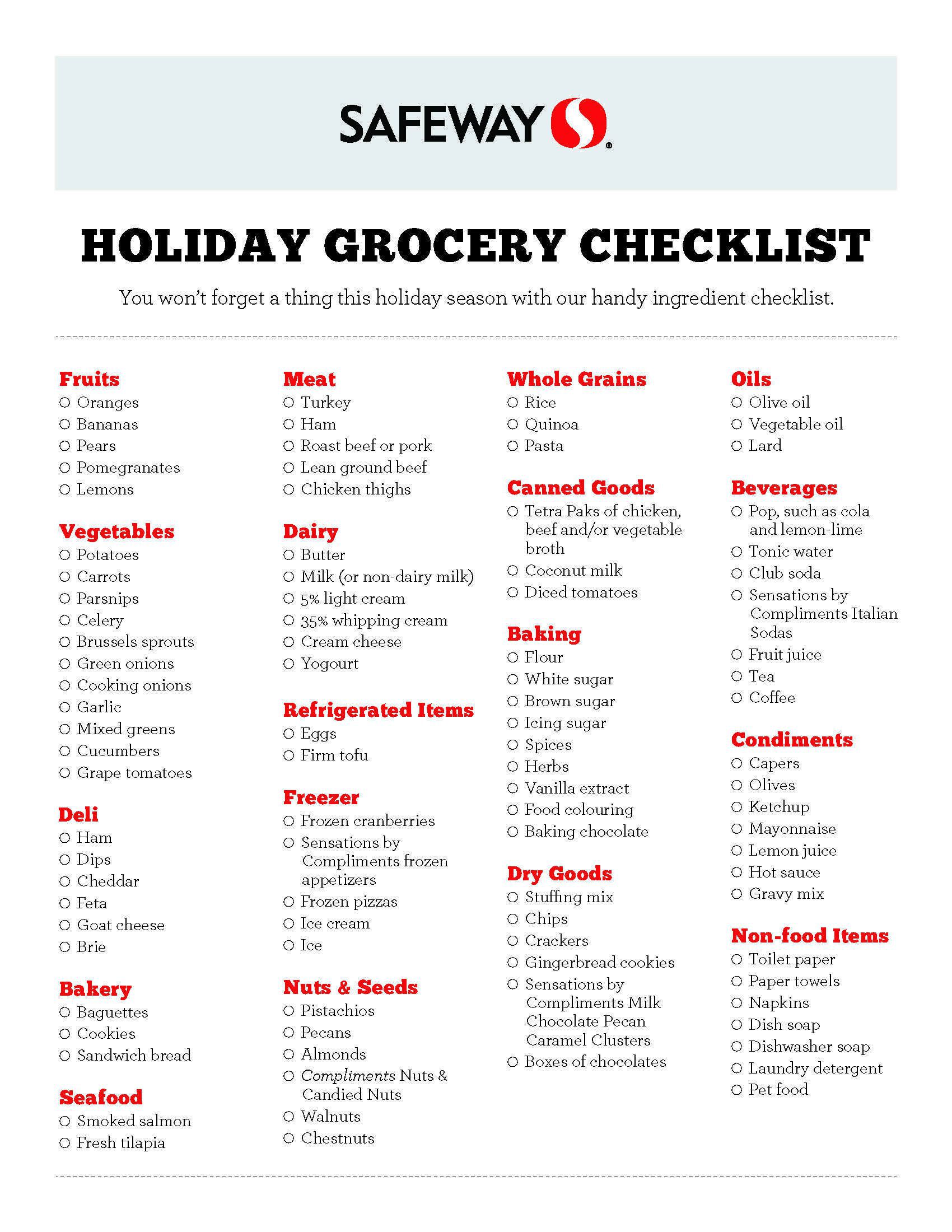 Holiday Grocery Shopping List