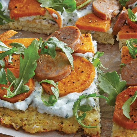 Read more about Cauliflower Crust Pizza with Sweet Potato Sausage and Arugula