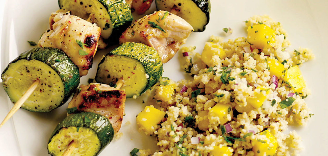 Chicken & Zucchini Kabobs with Tropical Couscous