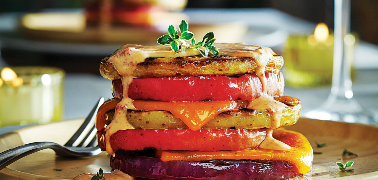 Grilled Potato-Apple Stacks with Chipotle Sauce