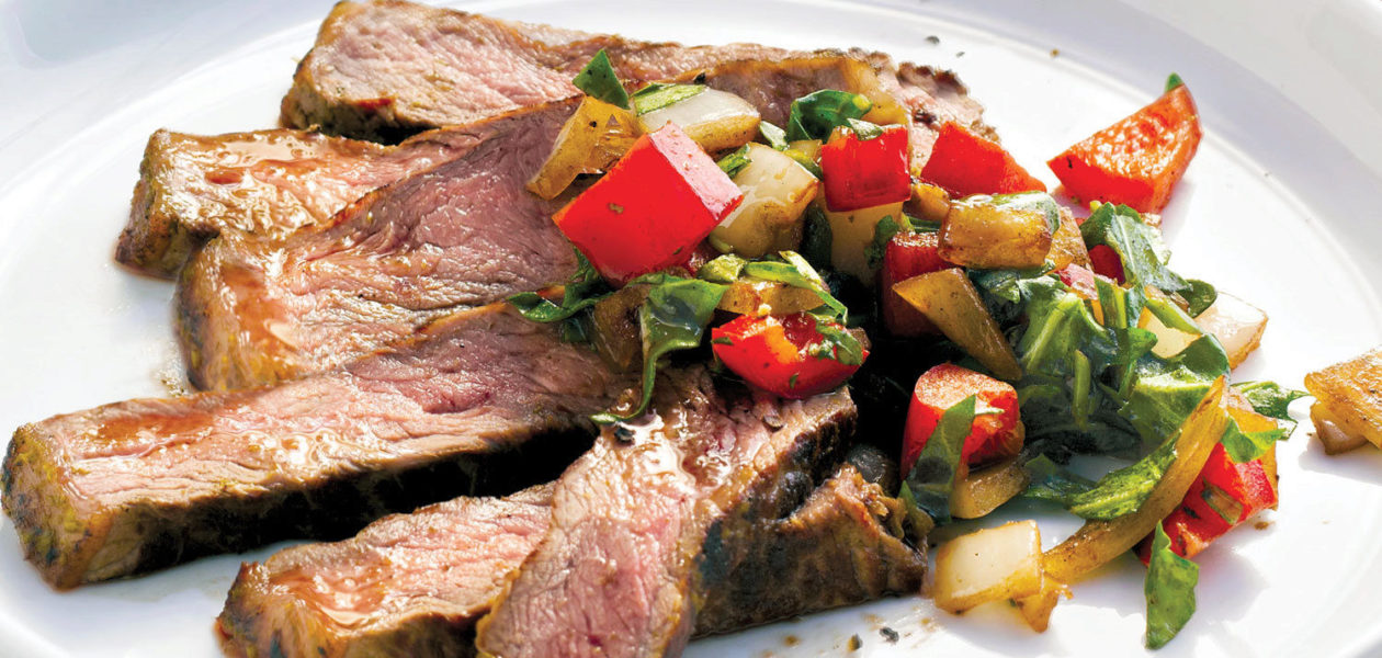 Herb-Rubbed Steak with Pepper & Arugula Relish