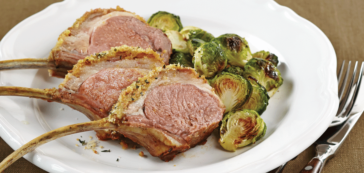 Herb-Crusted Rack of Lamb & Brussels Sprouts