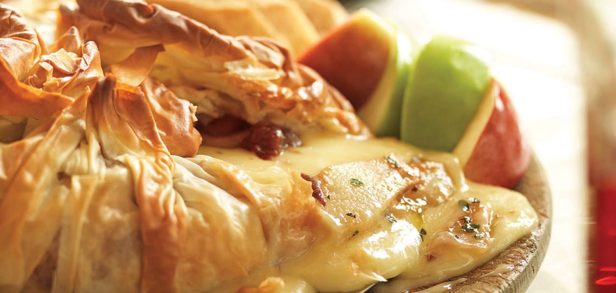 Phyllo-Wrapped Camembert with Caramelized Pears
