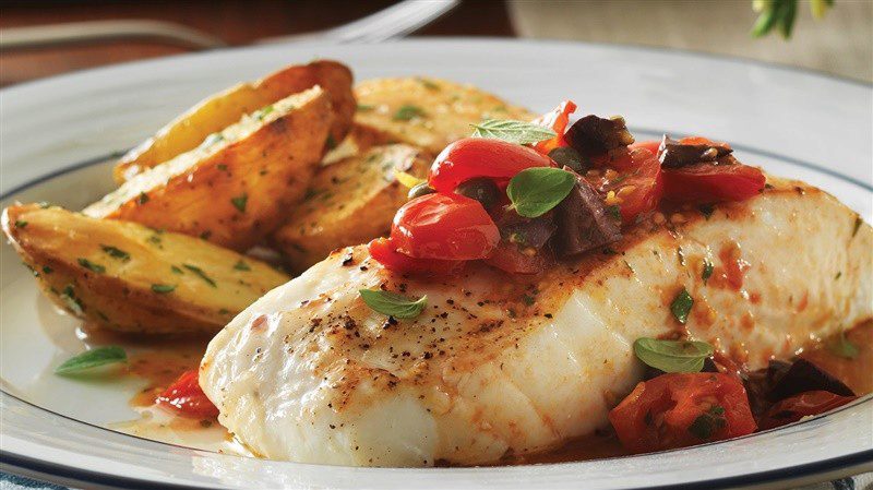 Roasted Halibut with Capers, Olives & Tomatoes