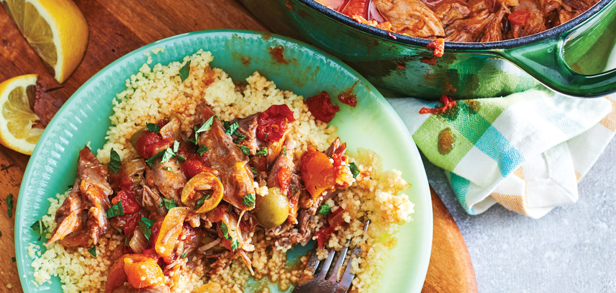 Moroccan-Style Lamb Shanks with Green Olives & Apricots