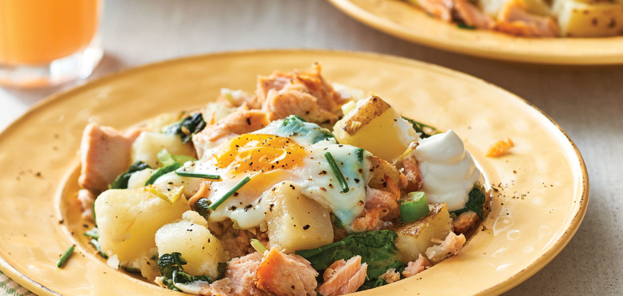 Oven Baked Eggs with Salmon-Spinach Hash