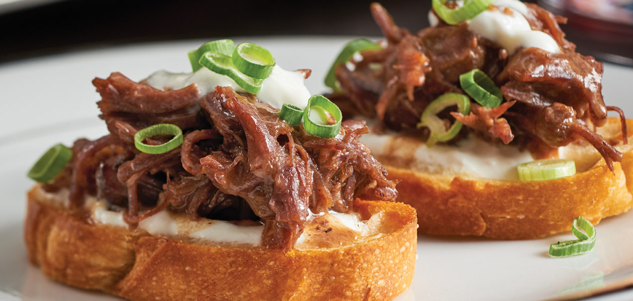Pulled Beef & Green Onion Crostini