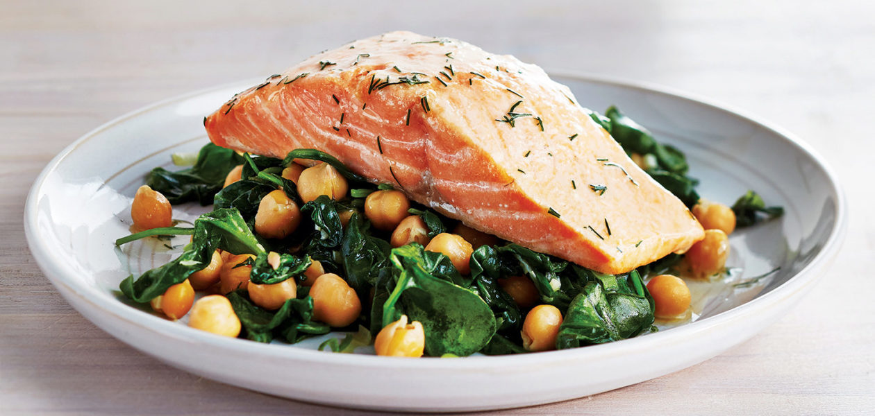 Salmon with Chickpeas & Spinach Saute
