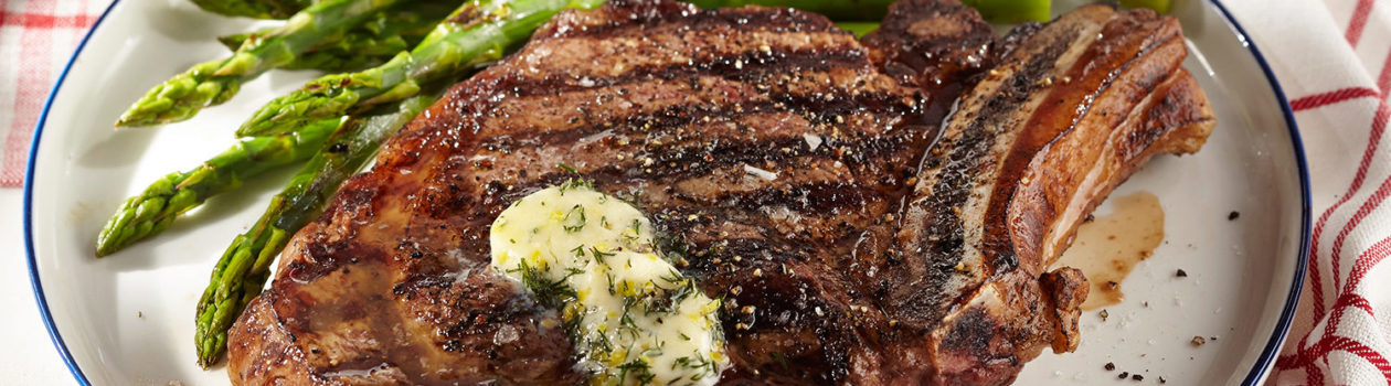 Steak House-Style Rib Steak & Lemon Dill Butter with Grilled Asparagus