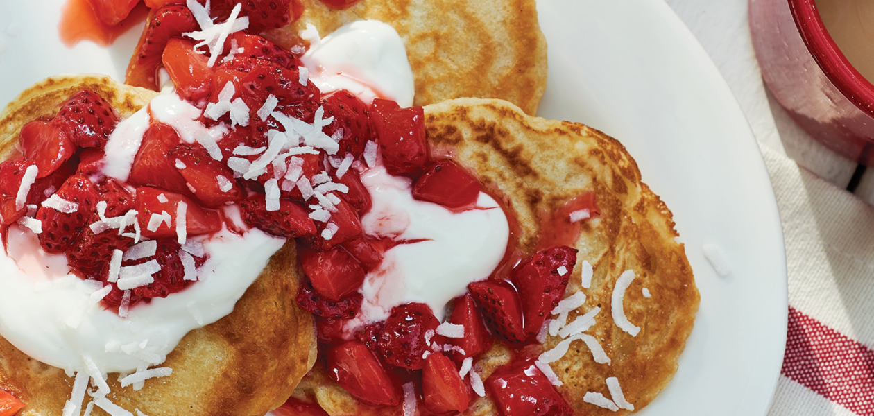 Coconut Pancakes & Strawberry Compote