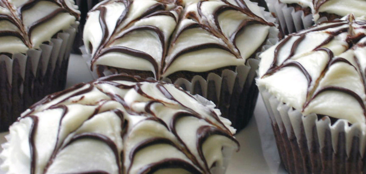 Chocolate Spider Web Cupcakes with Cream Cheese Icing