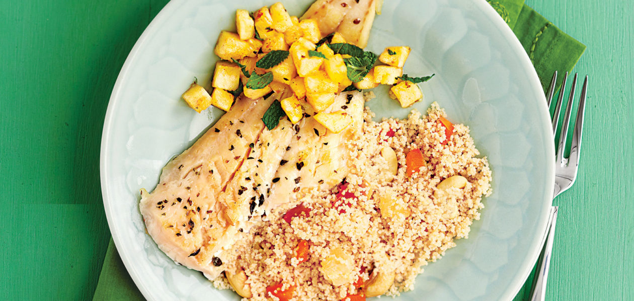 Cod with Pineapple-Mint Salsa & Couscous