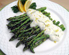 Grilled Asparagus with Goat Cheese Garlic Sauce