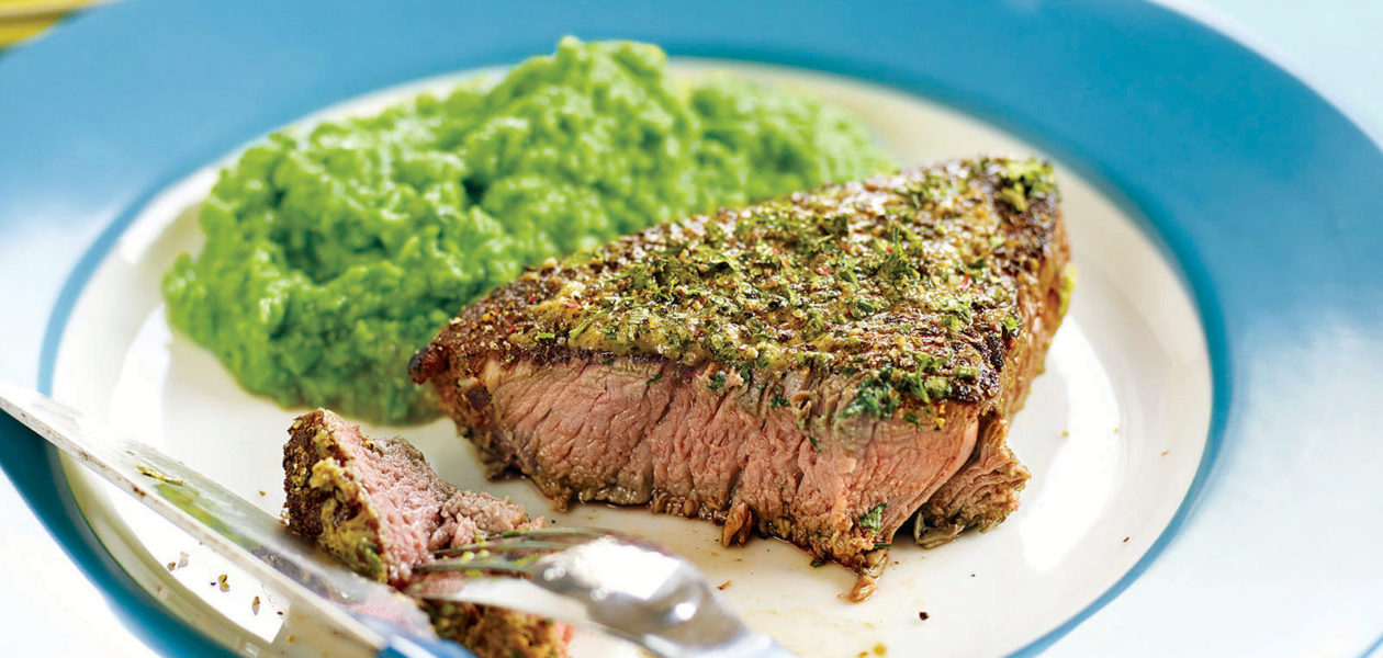 Herb Roasted Steak with Green Pea Mash