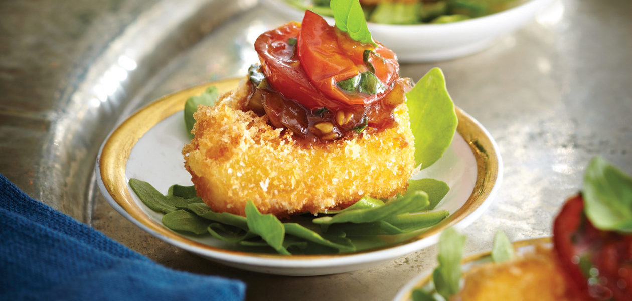 Panko-Crusted Cheese with Tomato-Basil Confit
