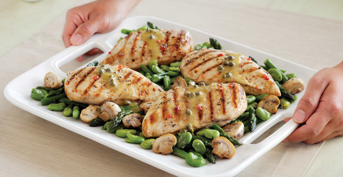 Grilled Chicken with Spring Vegetables and Mustard Sauce