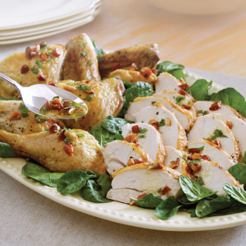 Read more about Roasted Chicken with Almond Mint Sauce Over Spinach