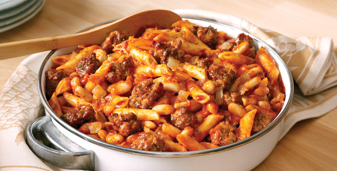 Mostaccioli with Sausage and White Beans