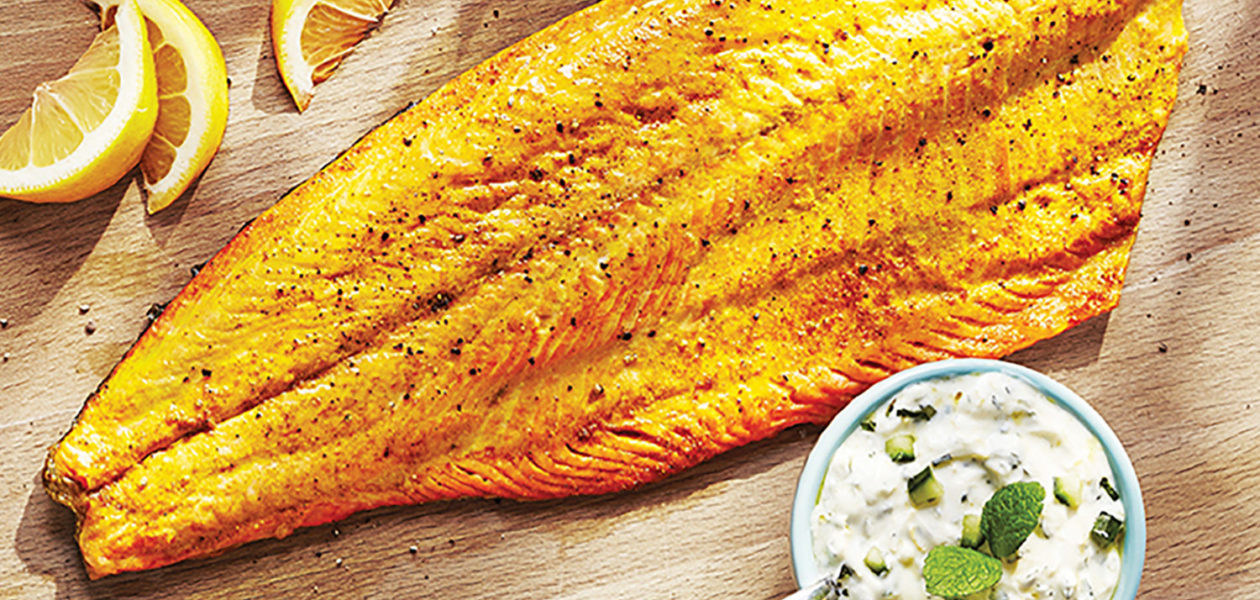 Curry Grilled Trout with Creamy Cucumber Sauce