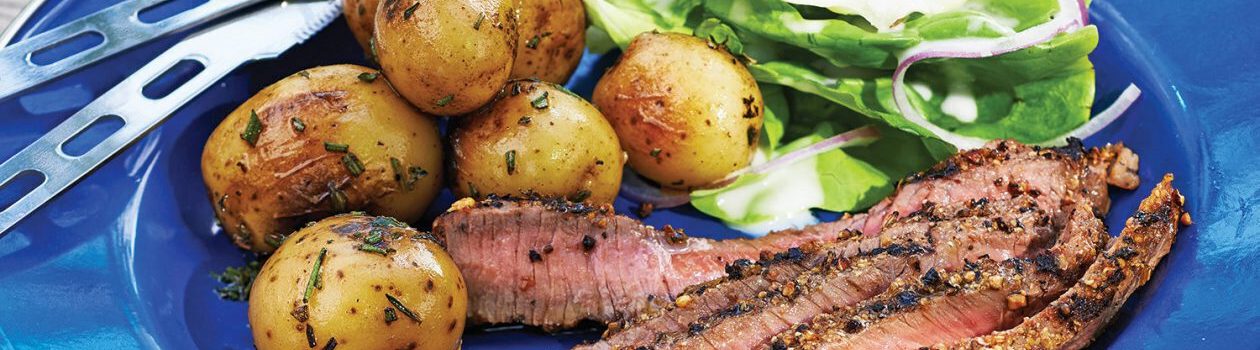 Spice-Crusted Steak with Herb & Garlic Potatoes