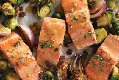 oasted maple salmon brussels Sprouts