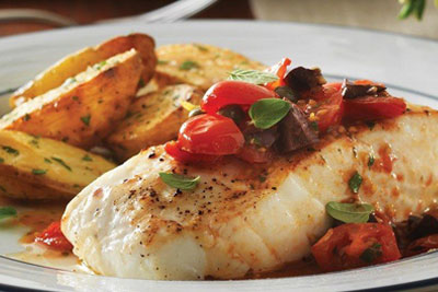 roasted halibut with capers olives Tomatoes
