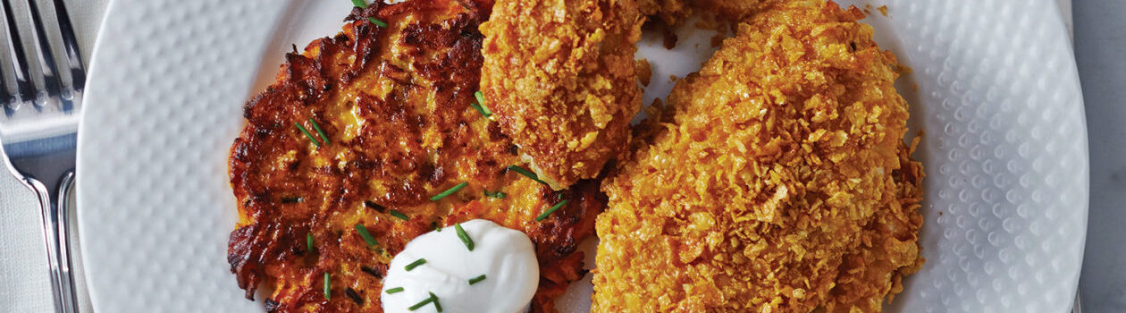 Oven-Fried Chicken with Sweet Potato & Carrot Rosti