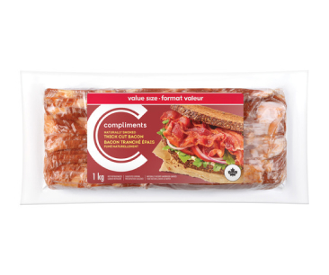 Compliments Naturally Smoked Thick-cut Bacon in clear package