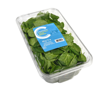 Compliments Baby Spinach in clear clamshell container