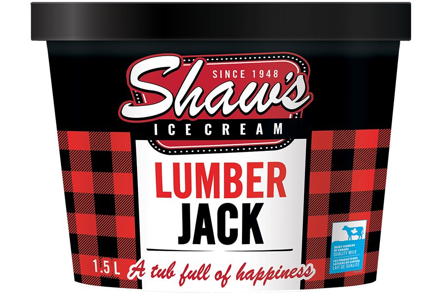 Tub of Shaw’s Ice Cream in Lumberjack flavour.