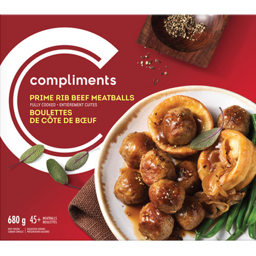 Red package of Compliments Prime Rib Meatballs