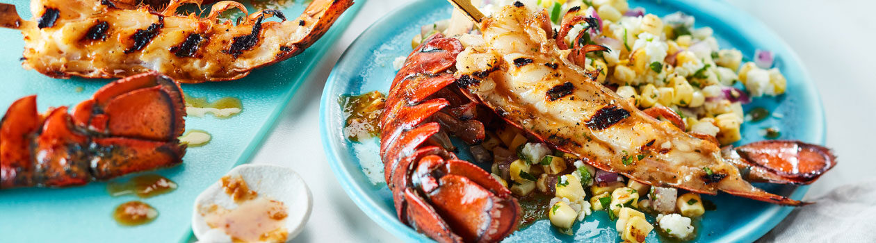 Jerk Spiced Grilled Lobster Tails with Charred Corn Salad