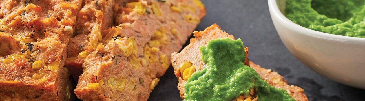 Salmon & Corn Loaf with Wasabi Pea Purée
