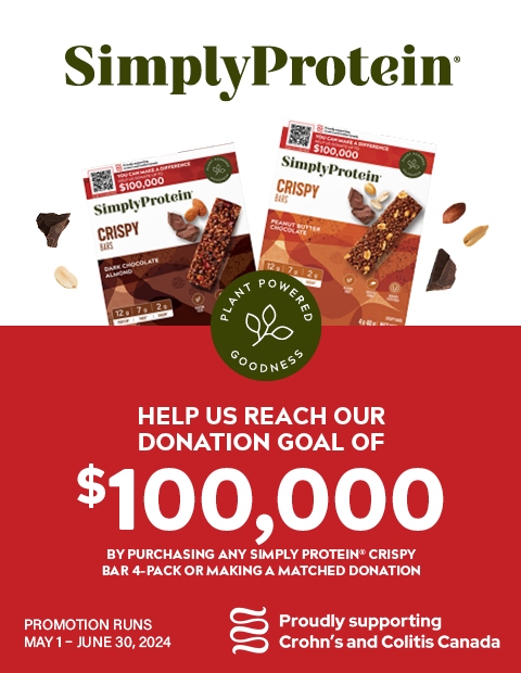 SimplyProtein x Crohnâ€™s & Colitis Canada Donation Drive Image â€“ Help us reach our donation goal of $100,000.